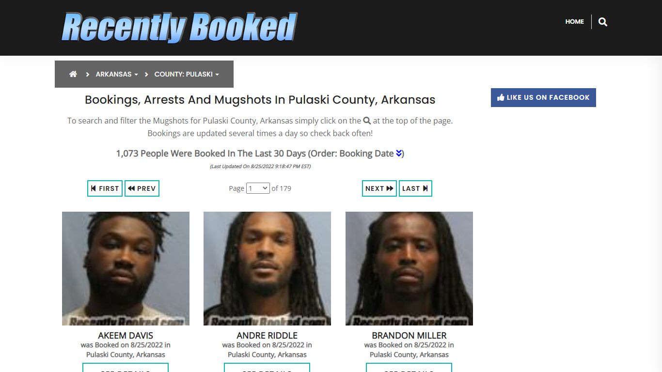 Bookings, Arrests and Mugshots in Pulaski County, Arkansas